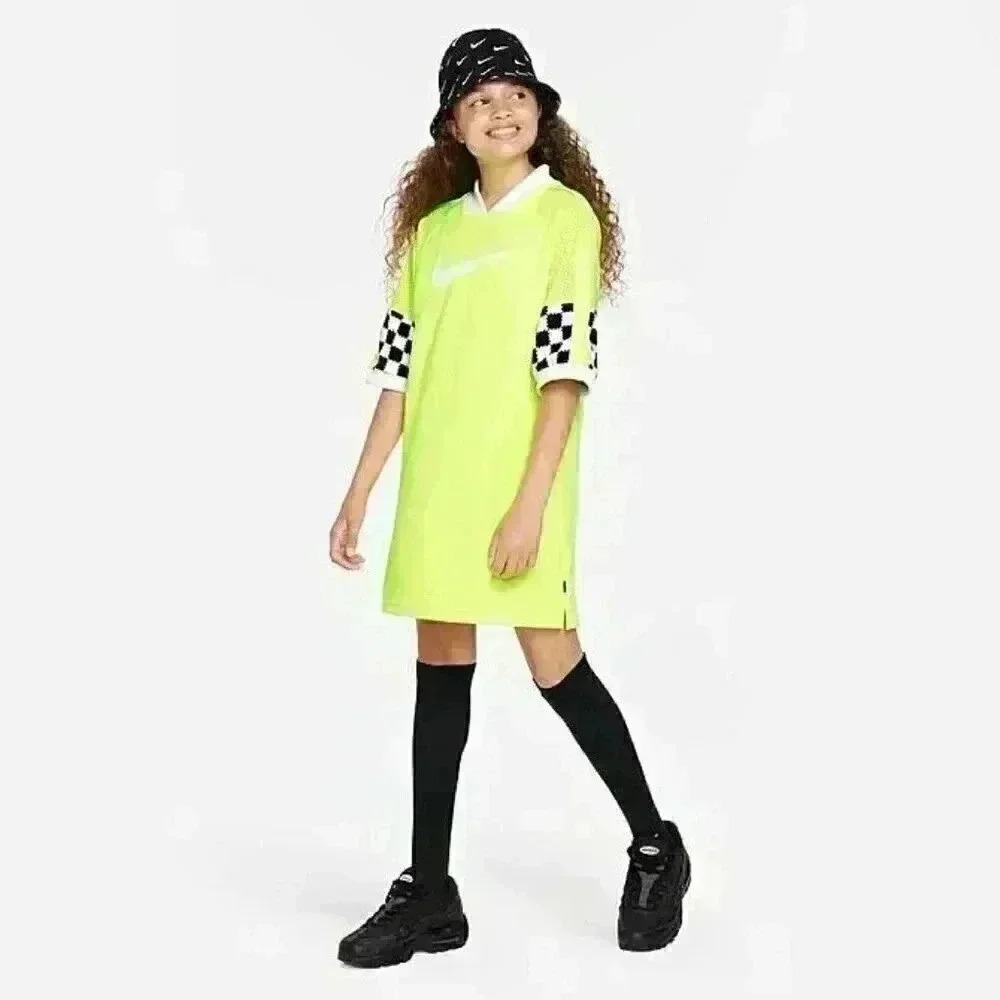 Nike Dri-Fit Girls Neon Yellow Jersey Tunic Dress FD3129-702